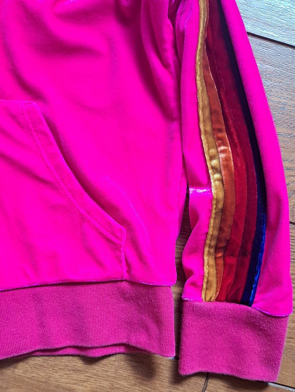Aviator Nation Kids Neon Pink Velvet 5 Stripe Zip Hoodie Size 6 - Picture 2 of 10
